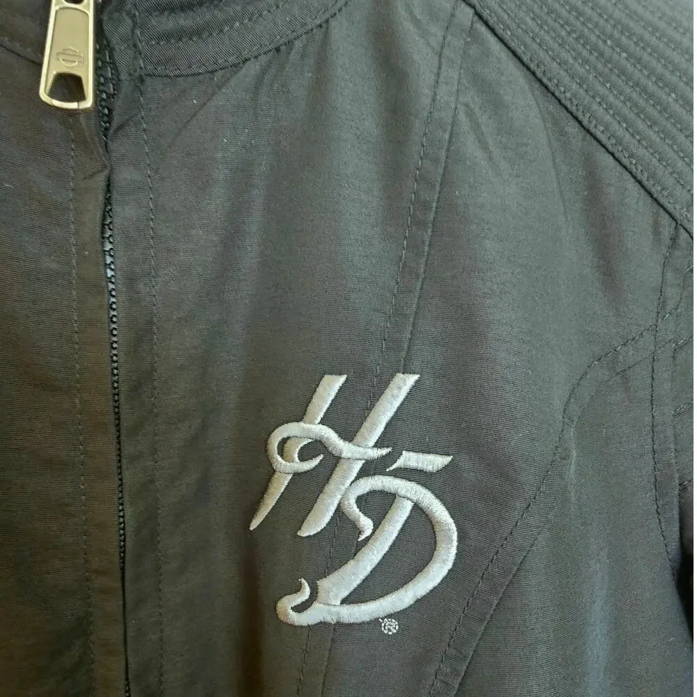 Harley Davidson Black Moto Biker Windbreaker Jacket with HD Logo & Wings